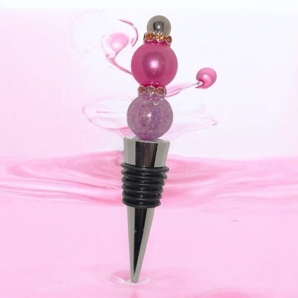 Pink iridescent Beaded Wine Bottle Stopper - Picture 1 of 1